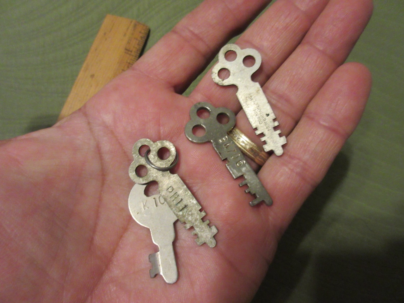Collection of vintage Corbin Cabinet Lock Co. flat keys from New Britain Ct