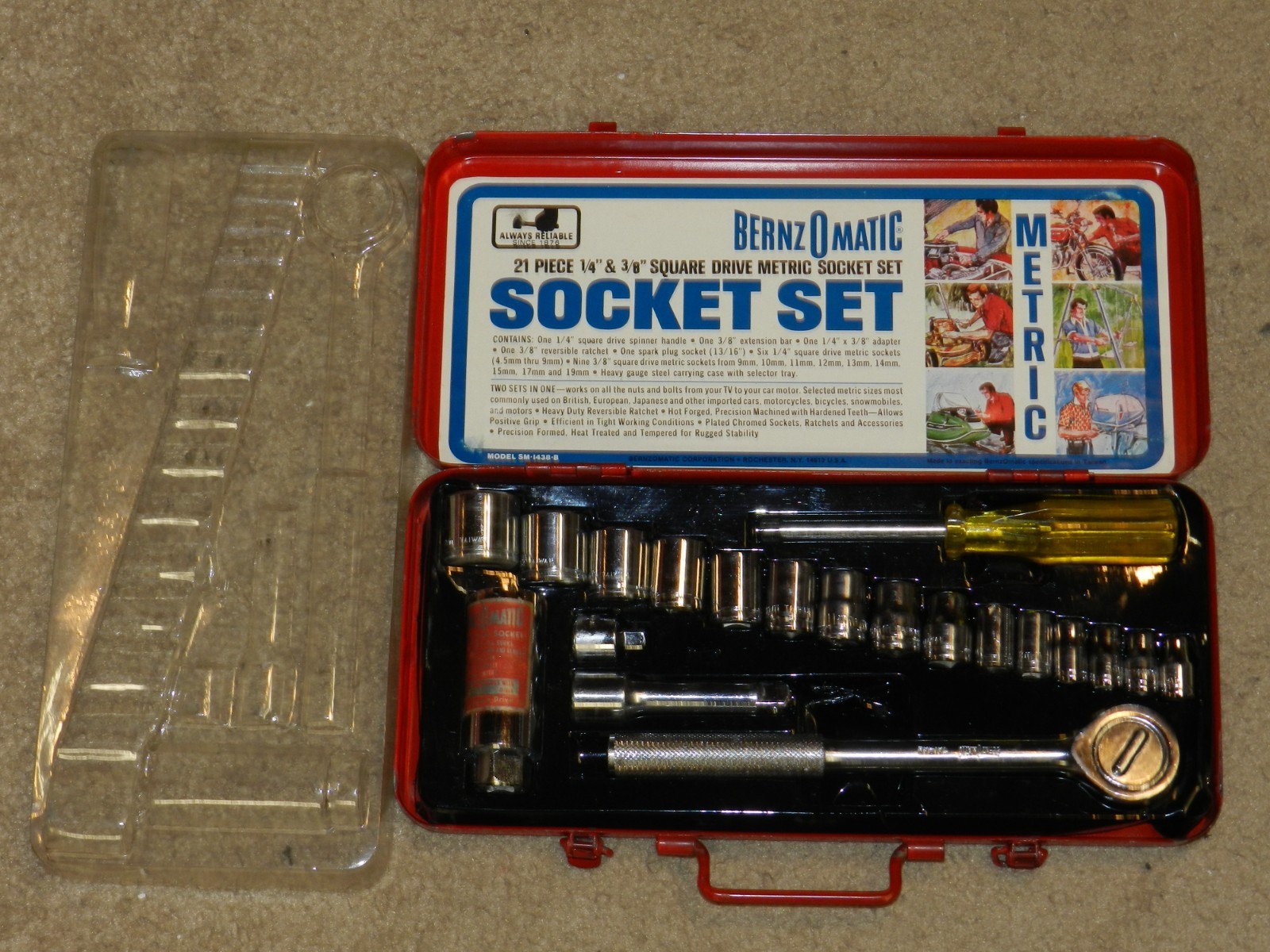 Vintage BernzOMatic 21 Piece 1/4″ & 3/8″ Square Drive Socket Set MINT COND.