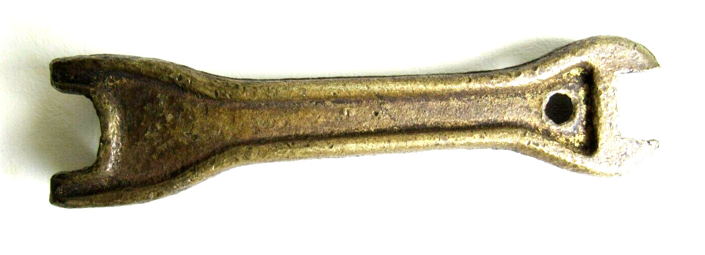 Vintage Unmarked Double Open End Spanner, Bronze, 5 Inches Long. Used.