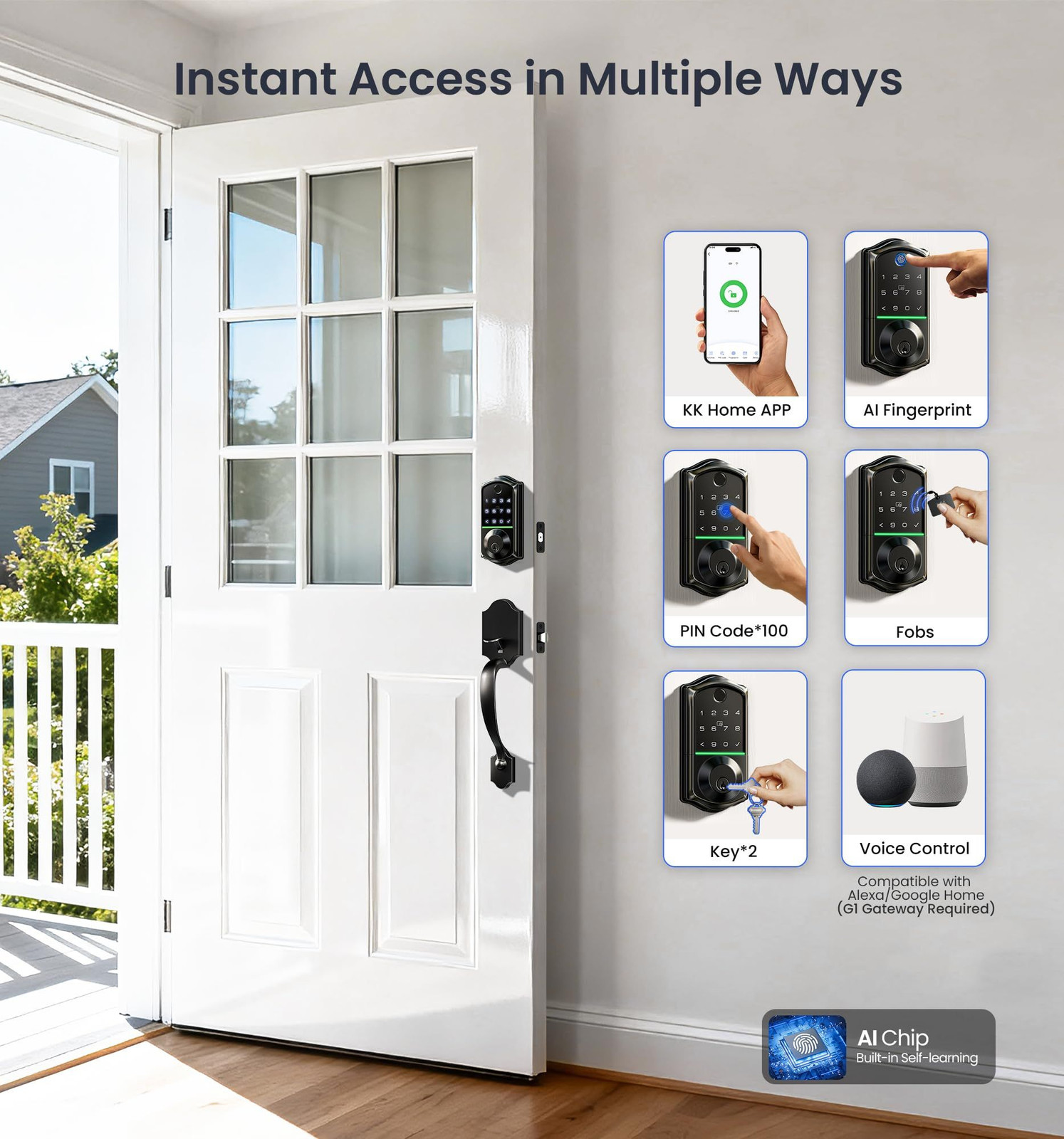 Veise VE017-H Fingerprint Smart Front Door Lock Set, App Control, Matte Black