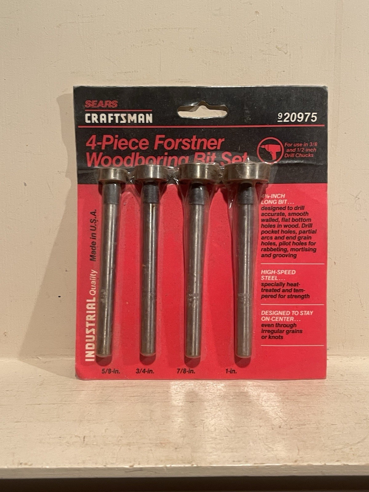 Unused NOS 1980s Sears Craftsman 4 piece Forstner Woodboring Bit Set 920975