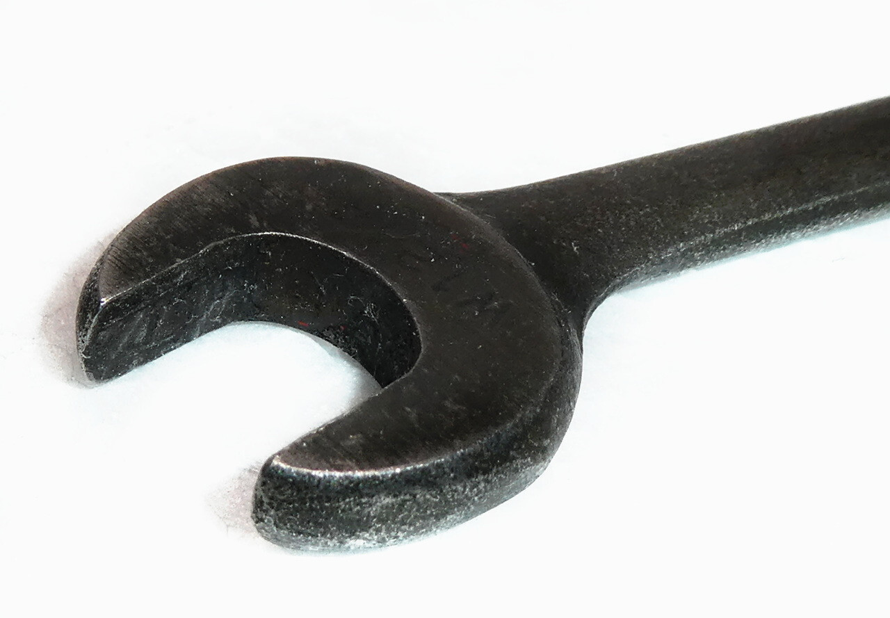 WWII Vintage Vlchek 7/16 in – 3/8 in Open End Wrench, Black Oxide Finish, W1214