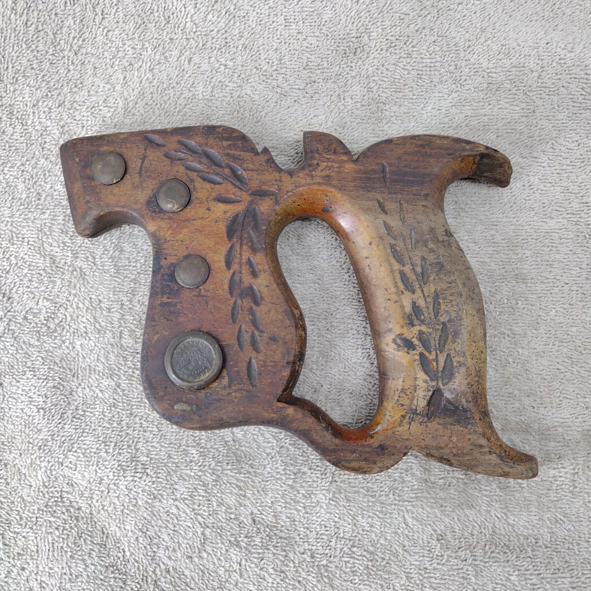 Phenix Warranted Patented Wheat Pattern Saw Handle Brass Nuts