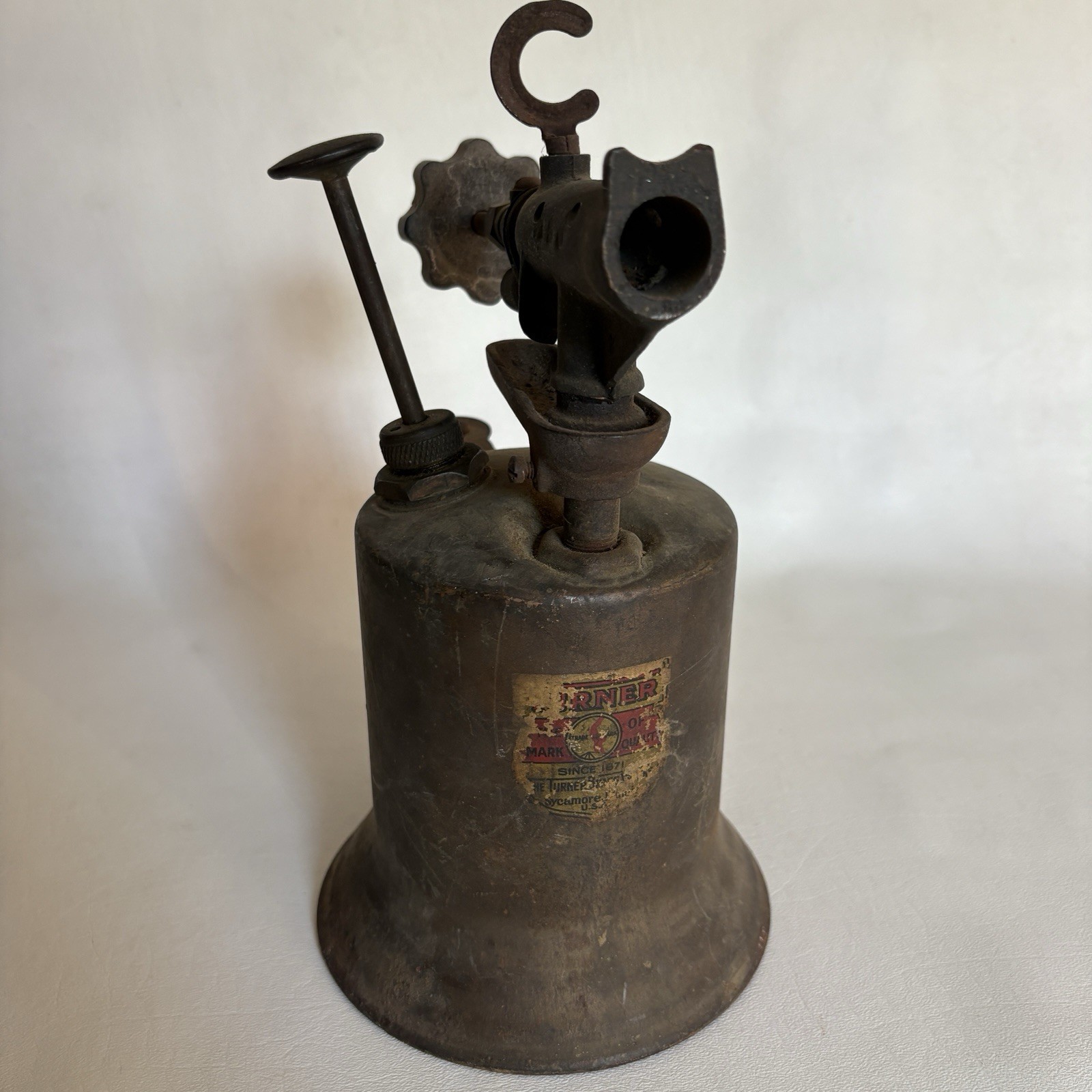 Vintage Turner Brass Works Blow Torch Sycamore Illinois Pump Action Solid Brass