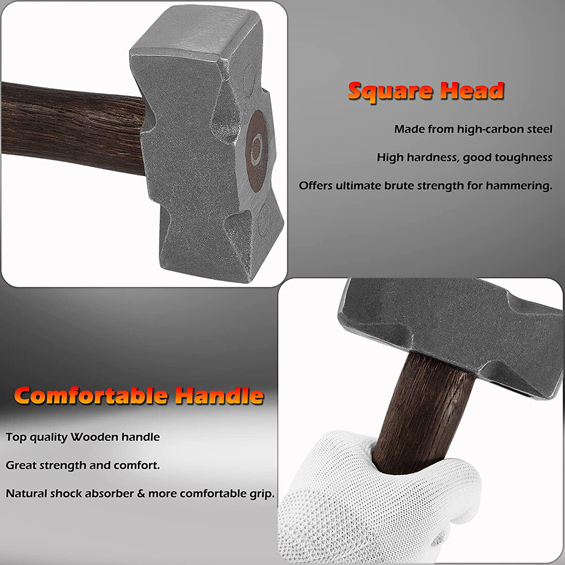2.2LB Forging Square Hammer with Double Faces for Farrier Bladesmithing Knife