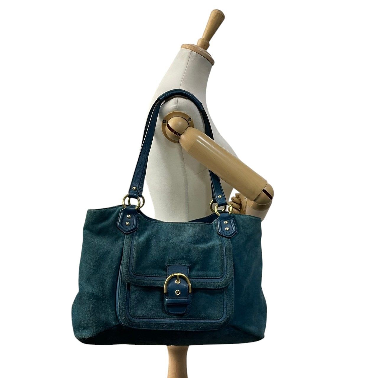 COACH Tote Bag F24688 Campbell Suede Belle A4 Storage Teal Blue Used