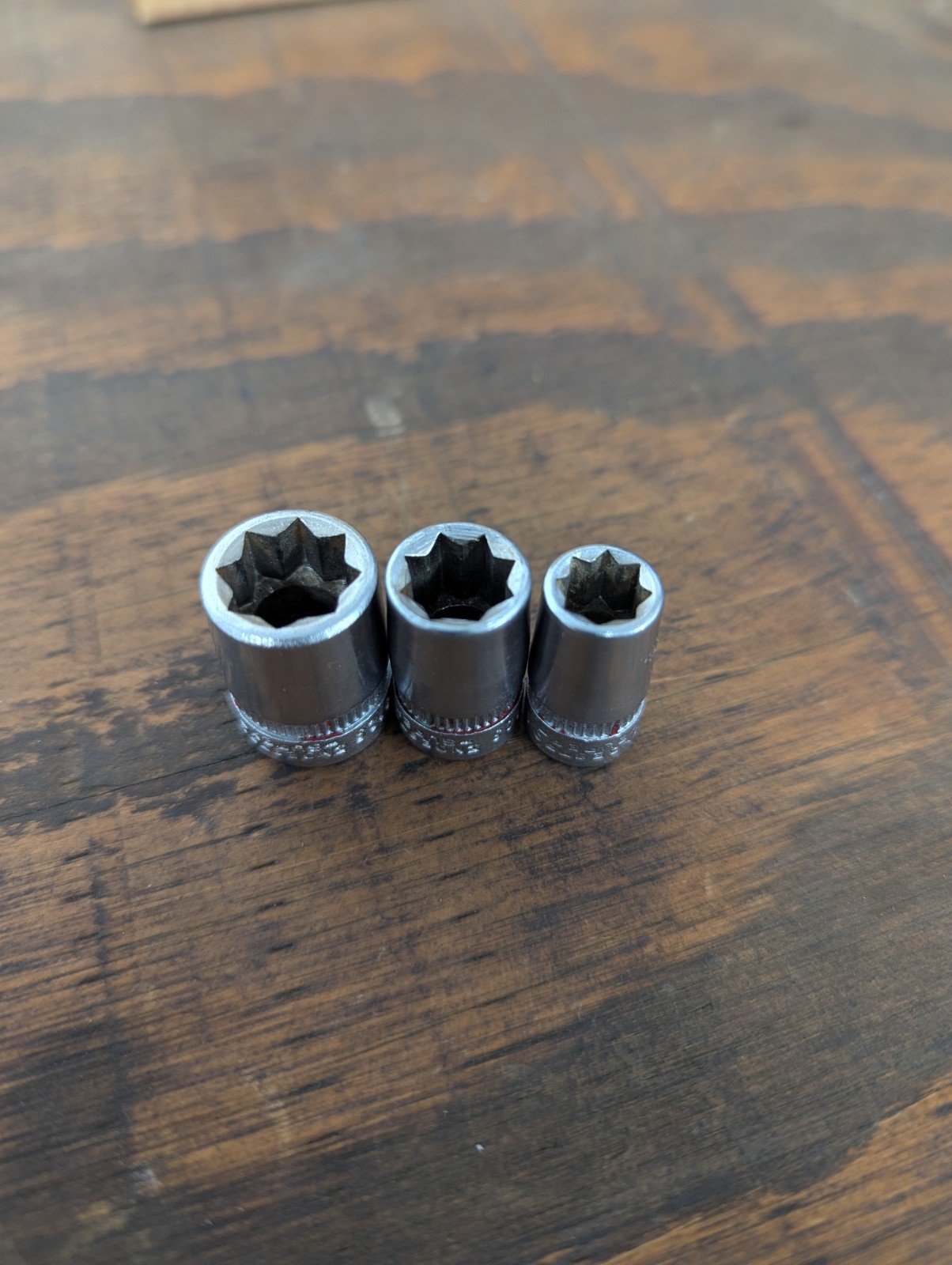 1950s Vintage INDESTRO SUPER 8Pt Sockets 3 Sockets 3/8 5/16 1/4 Made in USA