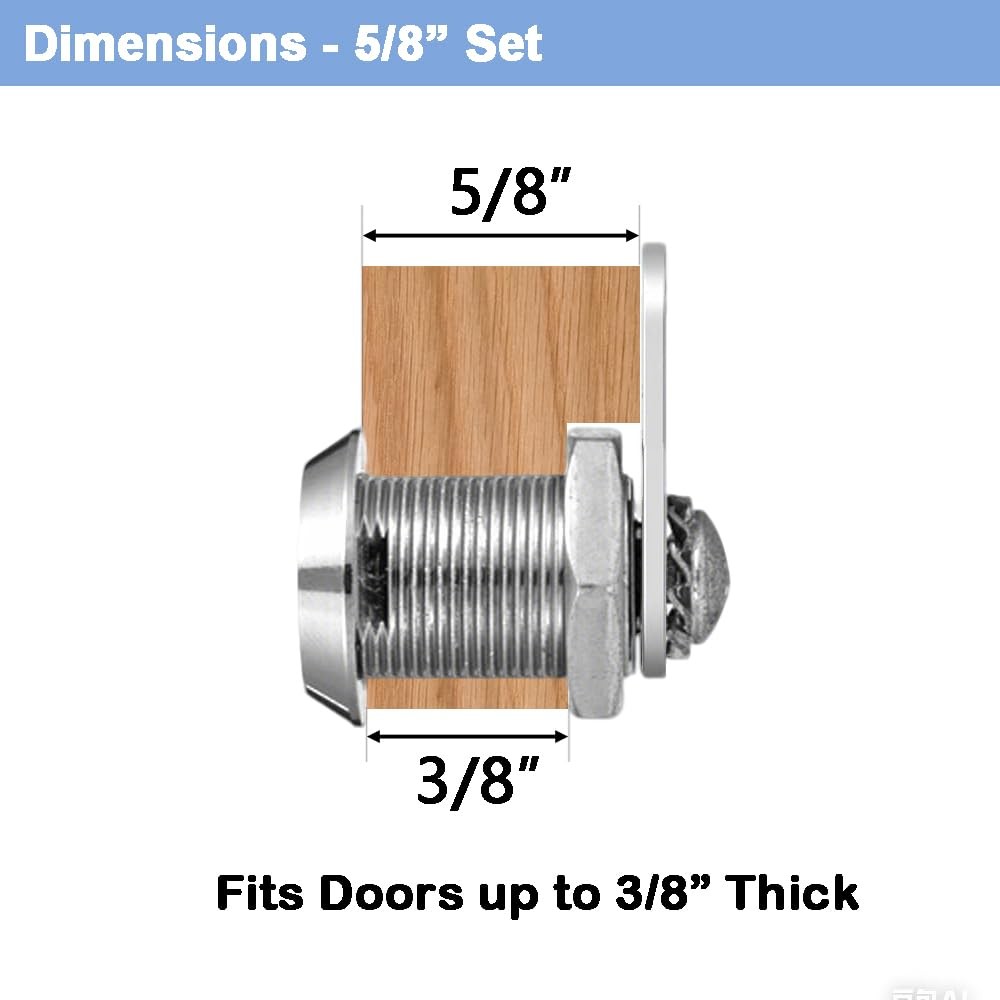 5/8″ Cabinet Locks with Keys, Keyed Alike Cam Lock for 5/8 Inch 8Pcs, Chrome