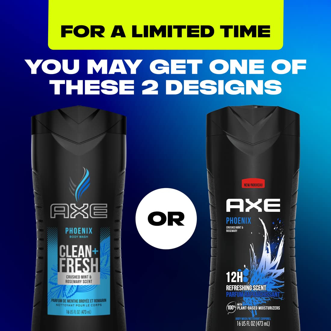 AXE Crushed Mint & Rosemary Body Wash Phoenix 4 Count 12H Refreshing Scent Men’S