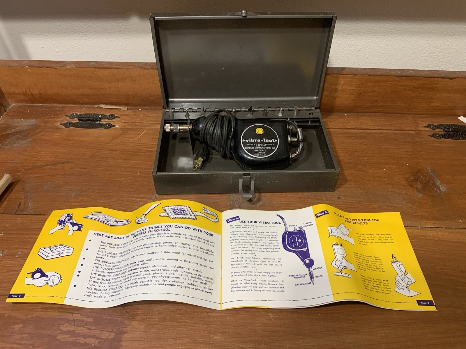 Vintage Burgess Vibrocrafters Vibra-tool Engraver Kit w/ Box, 10 Tips, 2 Manuals