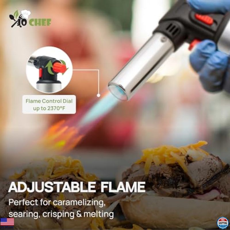 Jo Chef Kitchen Torch with Butane Included – Refillable butane torch Lighter