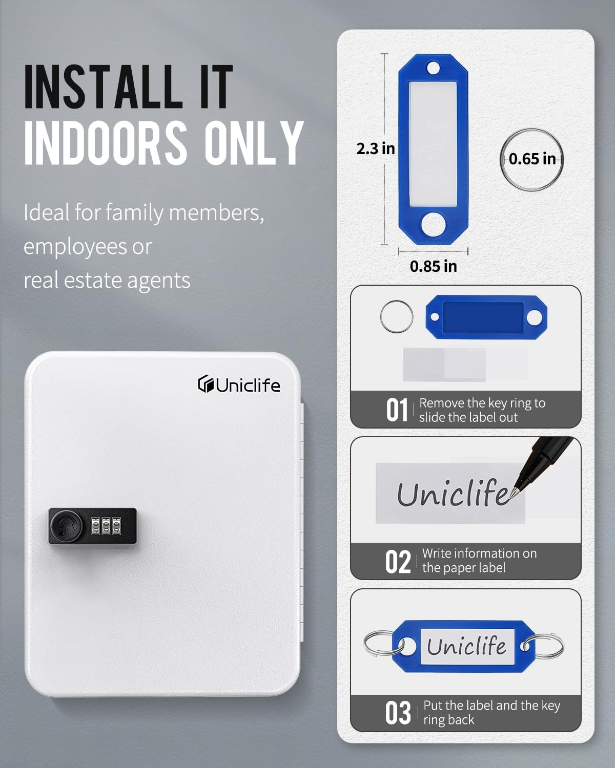 Uniclife 28-Key Steel Key Cabinet with Combination Lock Wall 28 Keys, White
