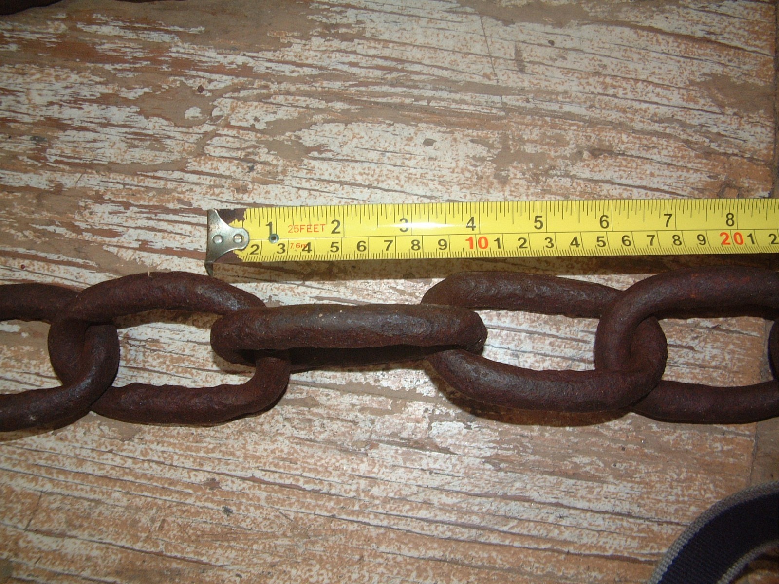 1800’s Logging Heavy Rusty Iron 7’ & 8 Ft. Chain 4” x 2.75” Links & 7 1/2” Ring