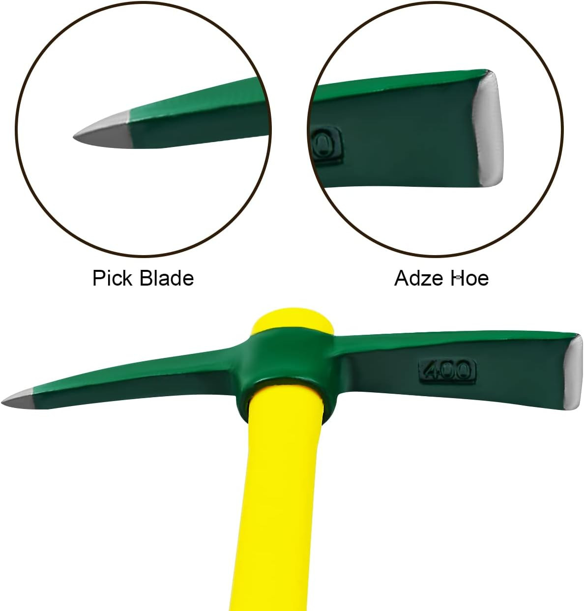 15Inch Forged Adze Pick, Weeding Mattock Hoe, Pick Axe,1.4Lb | Sandable ,Double-