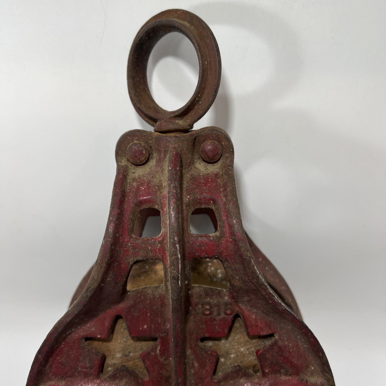 Antique Vtg StarLine Barn Pulley Double Star Cast Iron w Wood Wheel X815 RARE