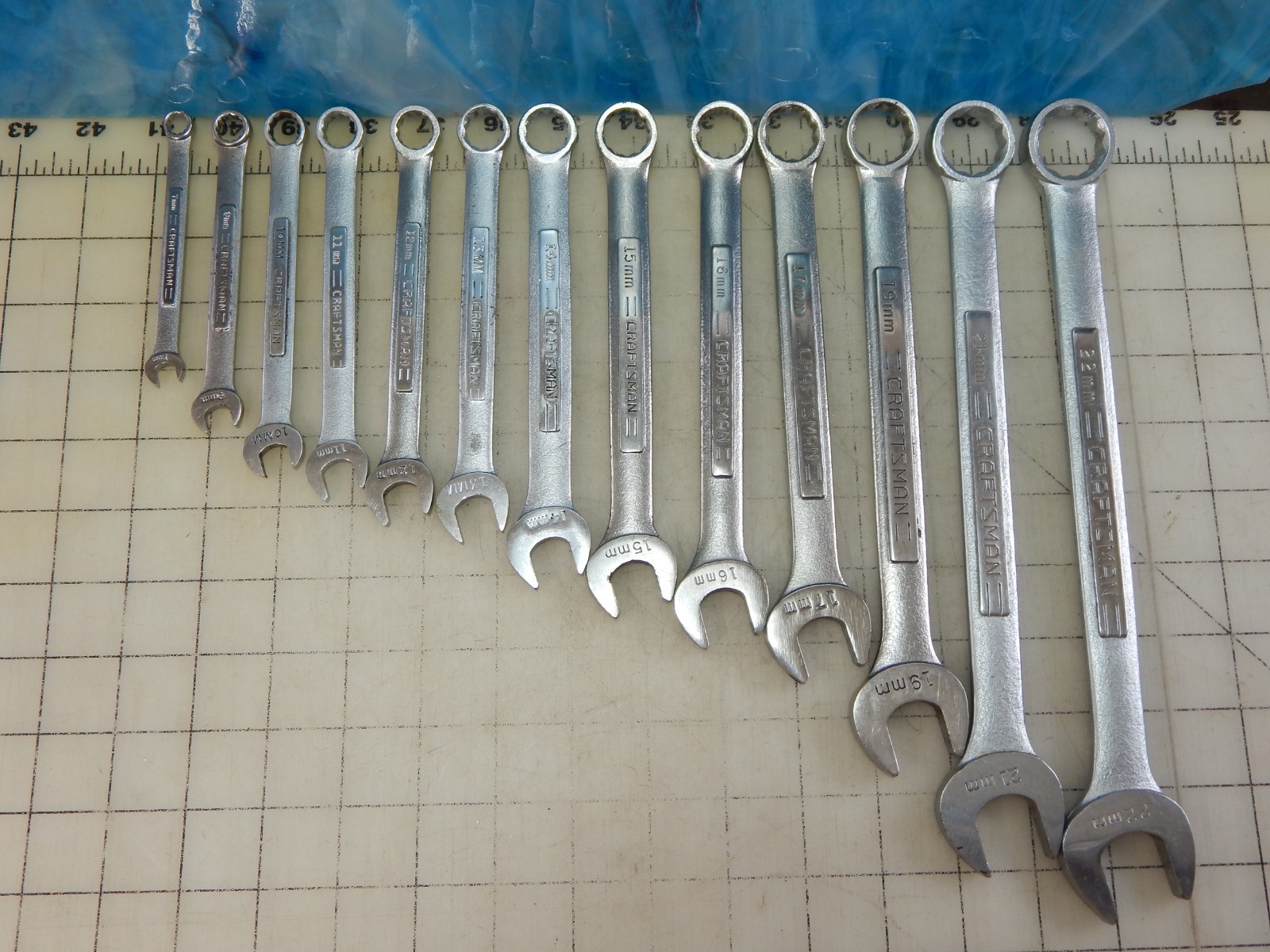 Craftsman metric combination wrench set lot -V- Series 7MM to 22MM, 13 piece