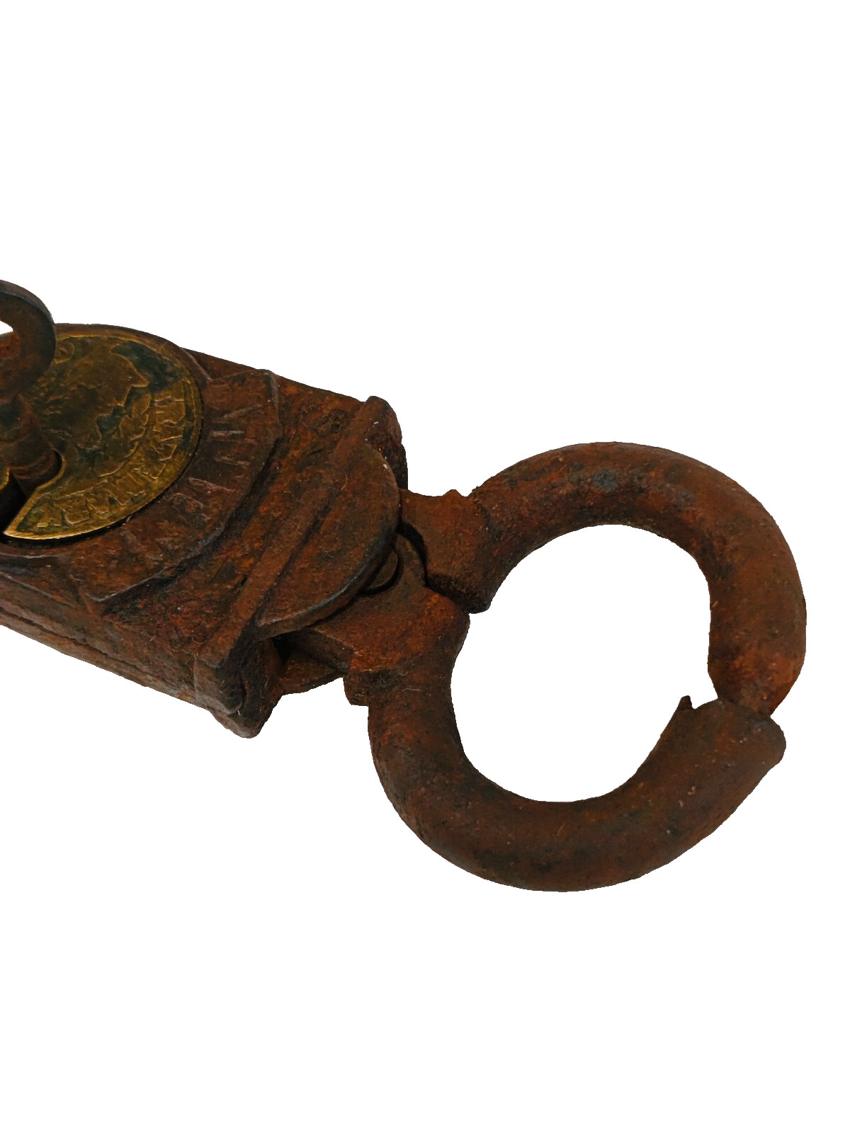1900’s Old Antique Strong Solid Iron & Brass Rare Unique Shape Pad Lock With Key
