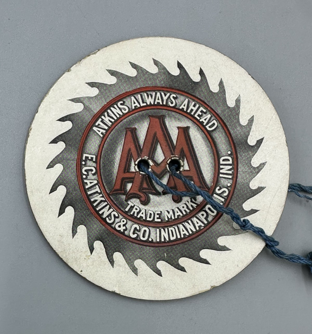 1910s ATKINS SAW Indianapolis Tool SPINNER TOY Mechanical Advertising TRADE CARD