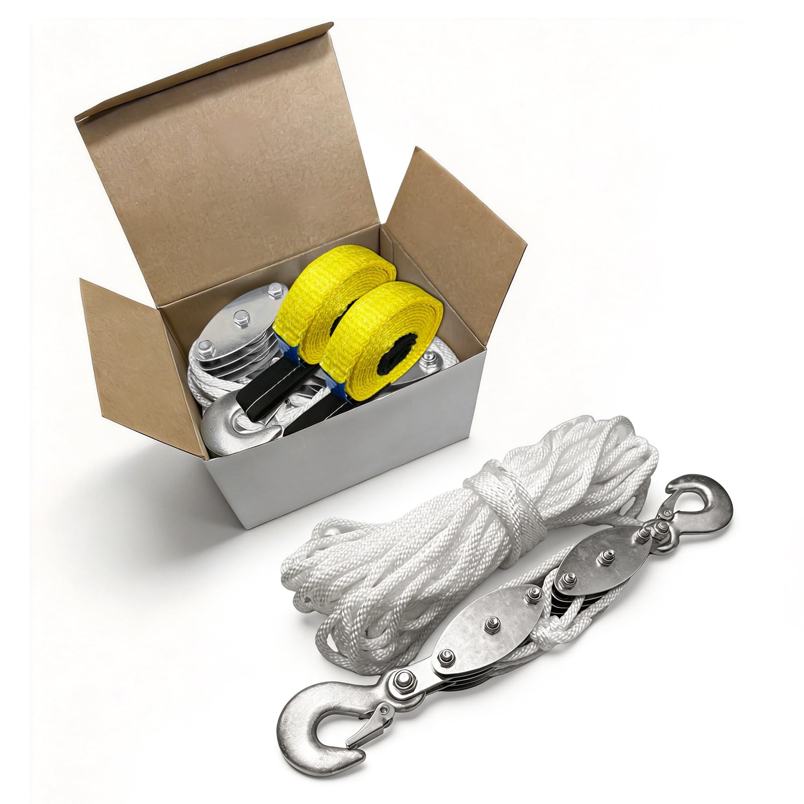 YATOINTO Upgraded Rope Pulley Hoist 4400 LB, 8:1 4 Pulley+2 straps