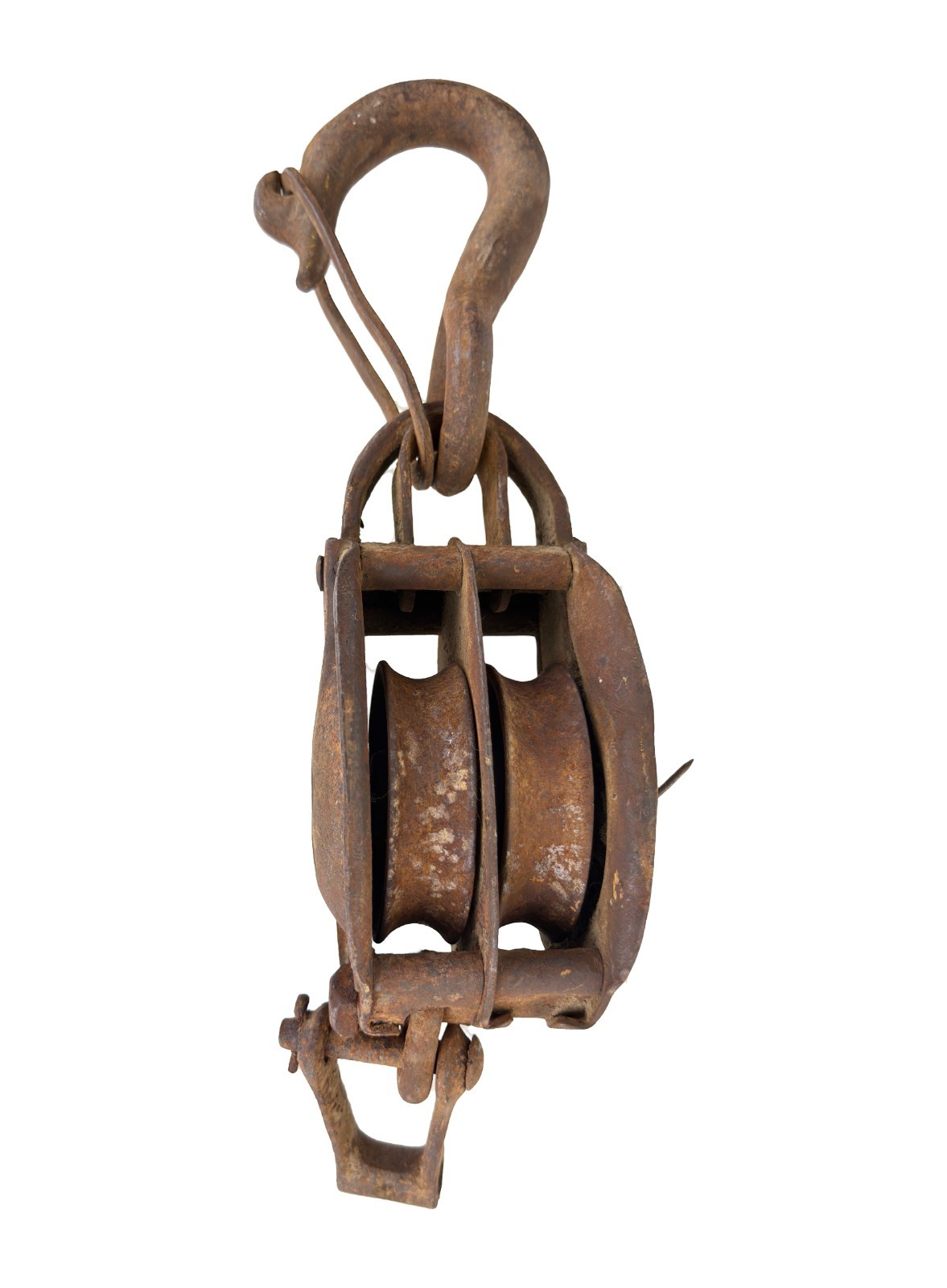 Antique Farm Barn Hoist Double AND Triple Pulleys Block Cast Iron Hook Primitive