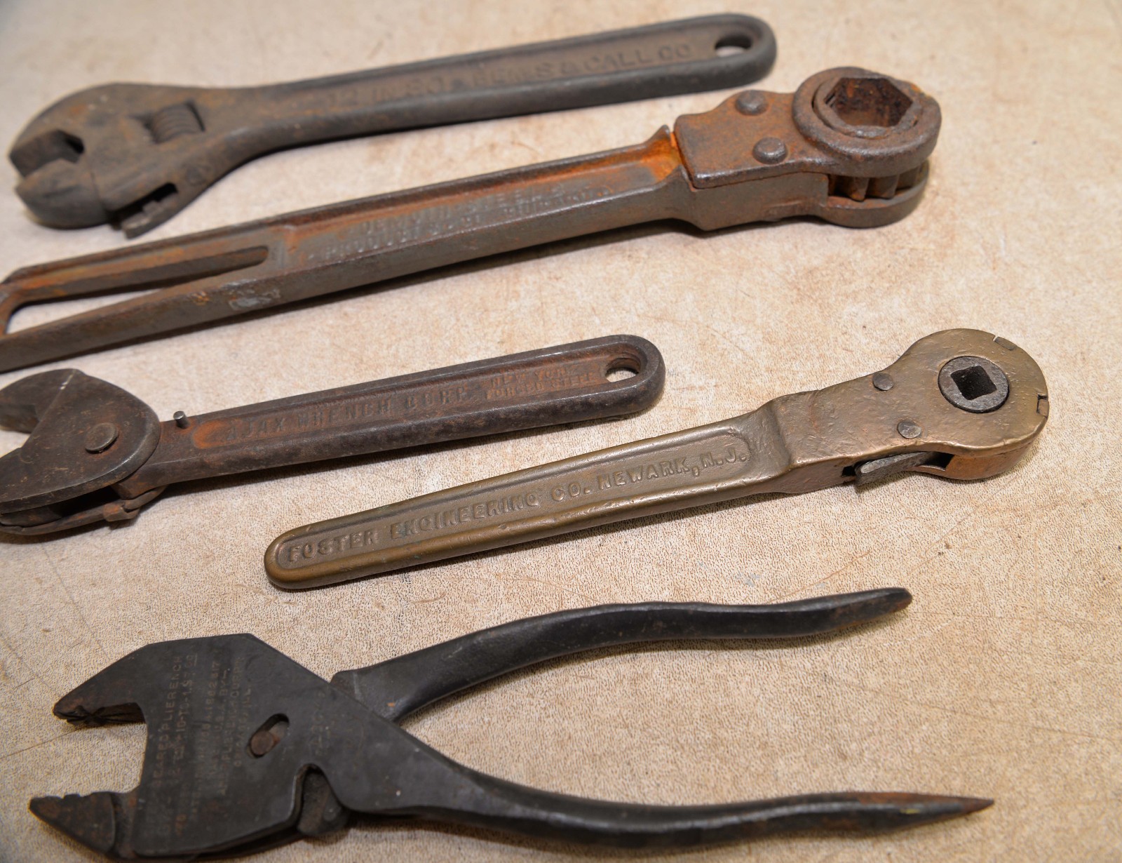 Antique wrench lot Demuth Silo Ajax Foster brass Eifel plier B & C tool lot
