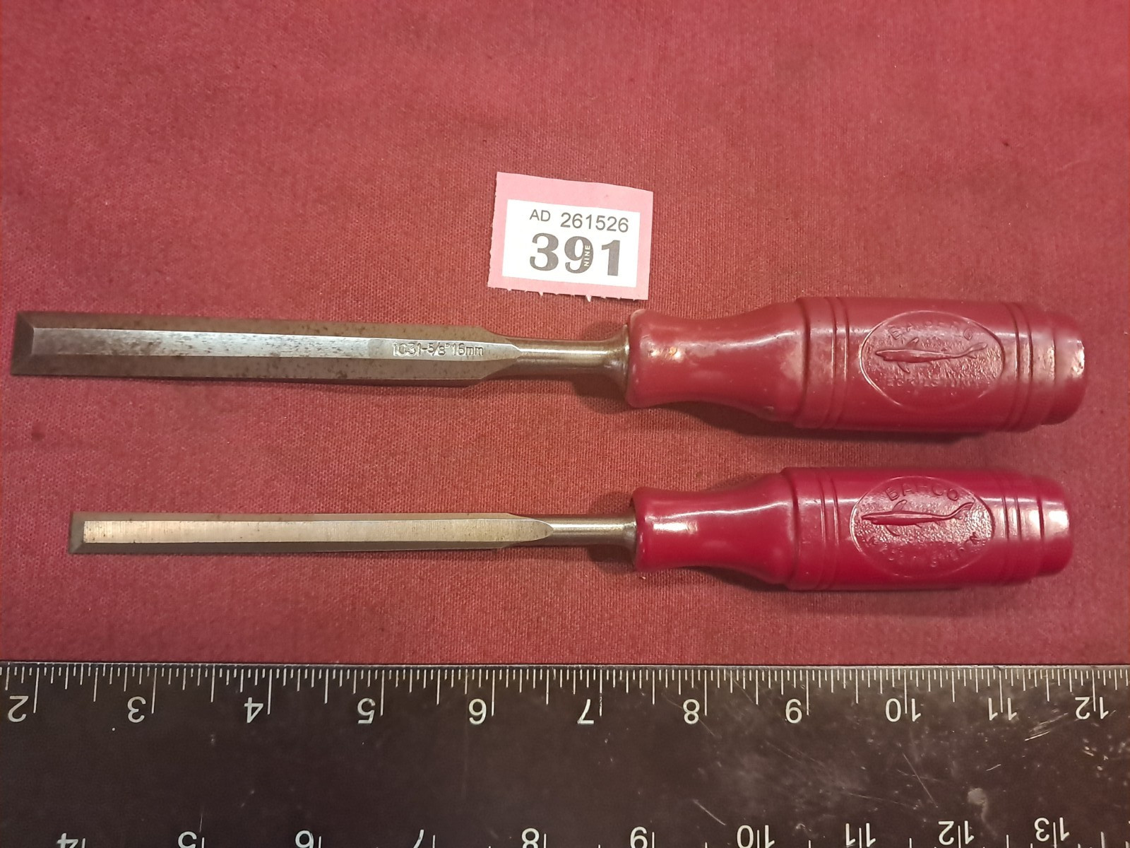 2 Vintage Erik Anton Berg Bevel‑Edge Chisels in Good Used Condition.