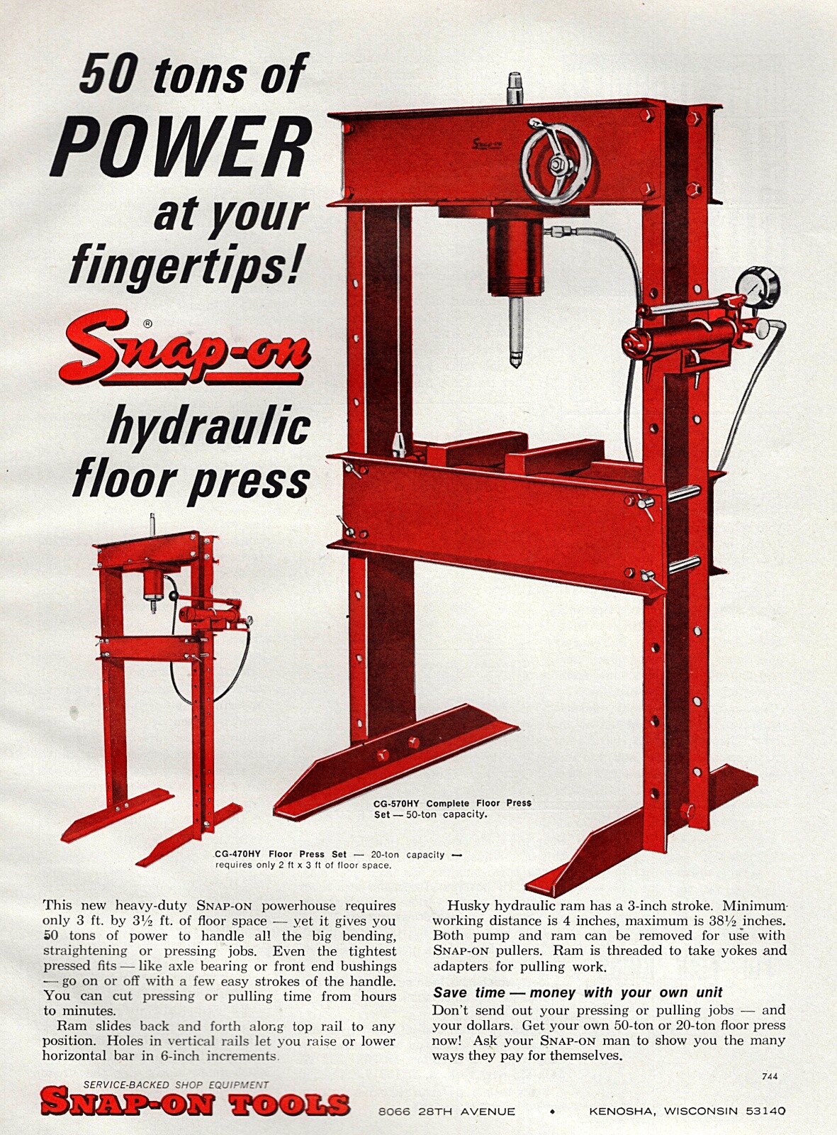 1967 Snap-On Tools Model CG-570 HY Floor Press Original Print Ad