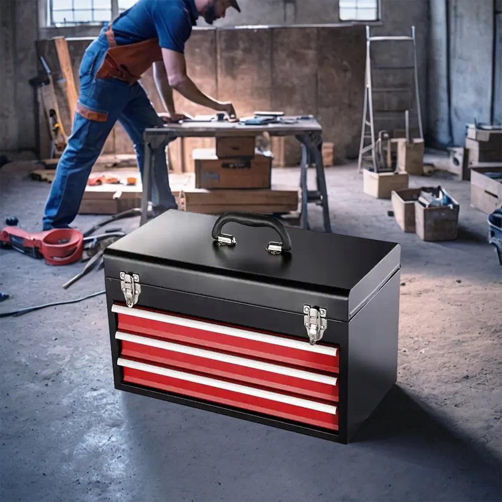 ColourTree 3 Drawer Metal Tool Box Portable Steel Tool Chest