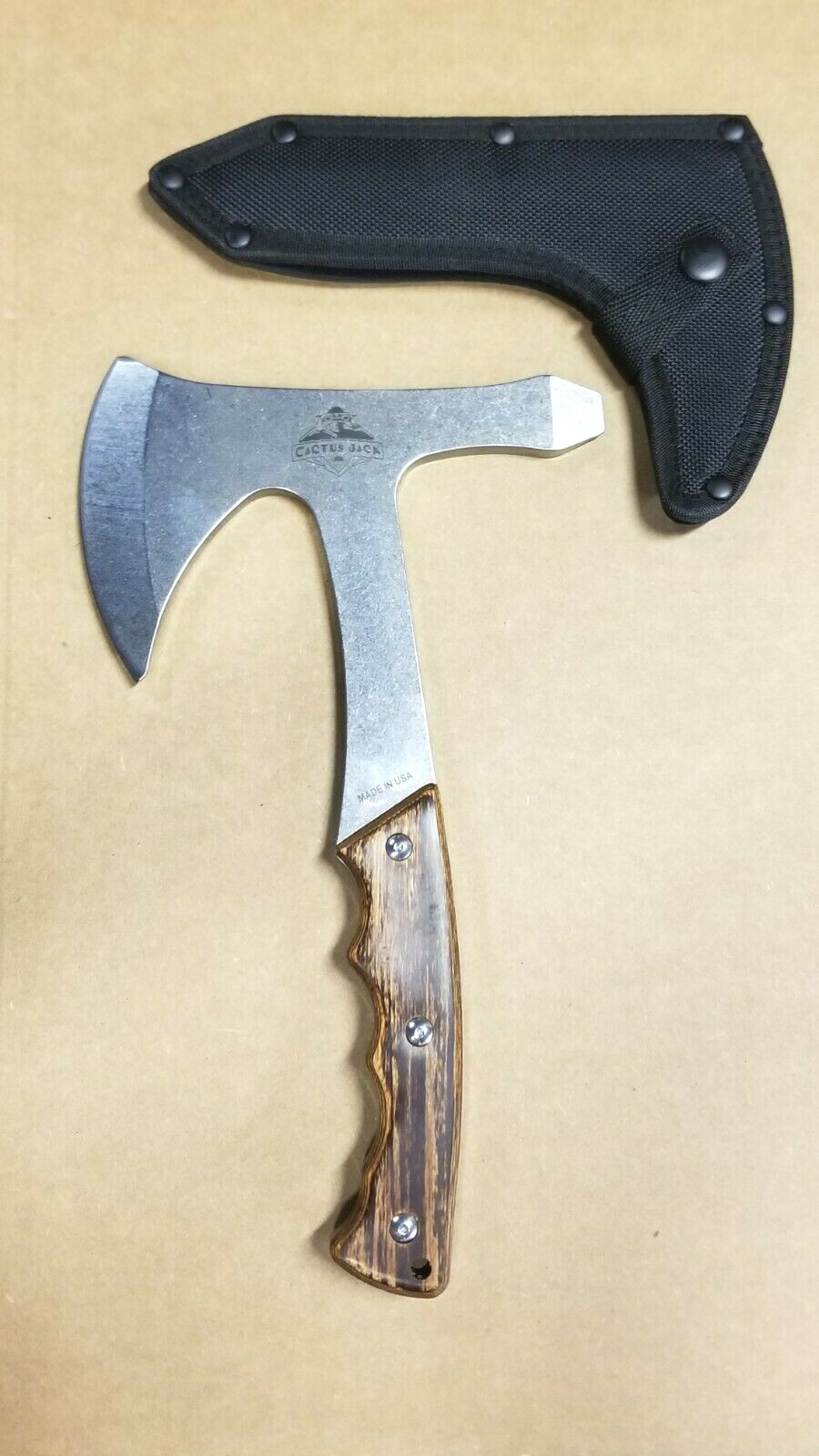 Cactus Jack Solid Steel Wood Handle Hatchet Axe with Sheath Made in USA