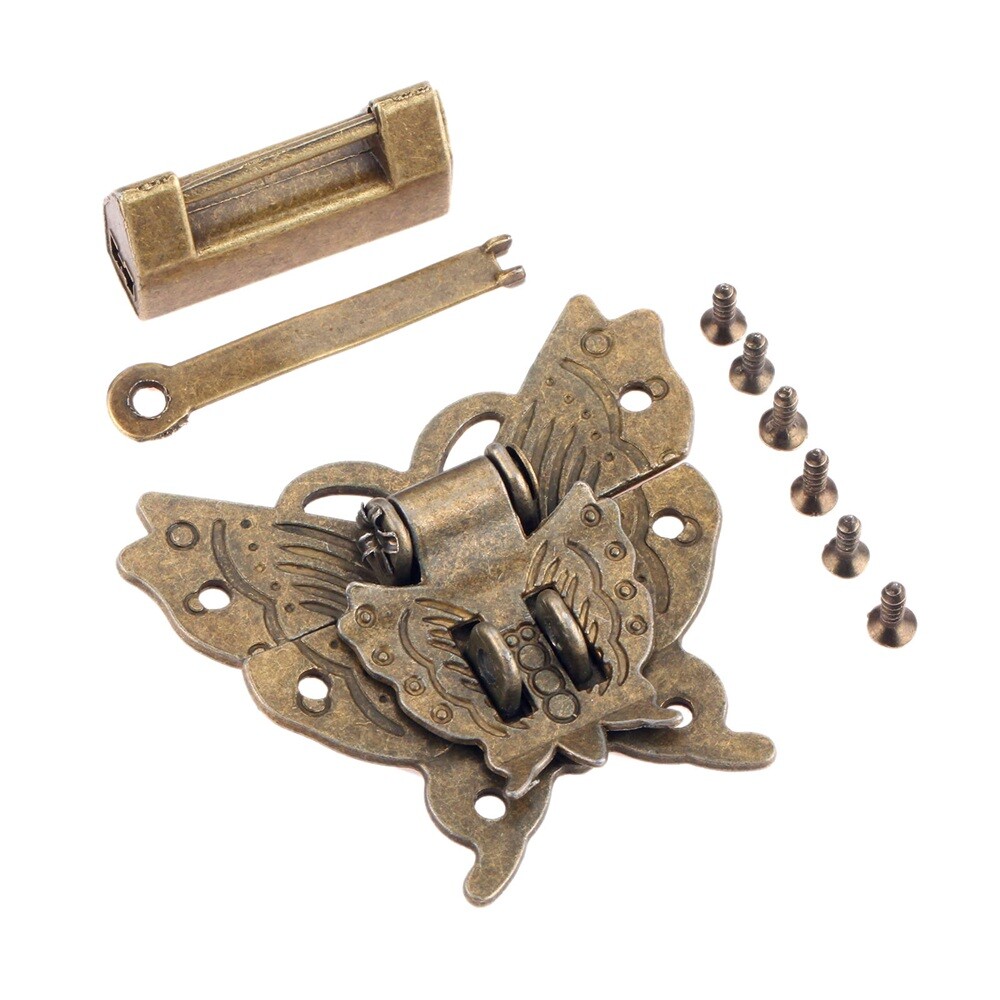 60*38*13mm Vintage Butterfly Design Jewelry Box Latch Clasp Padlock Lock Set