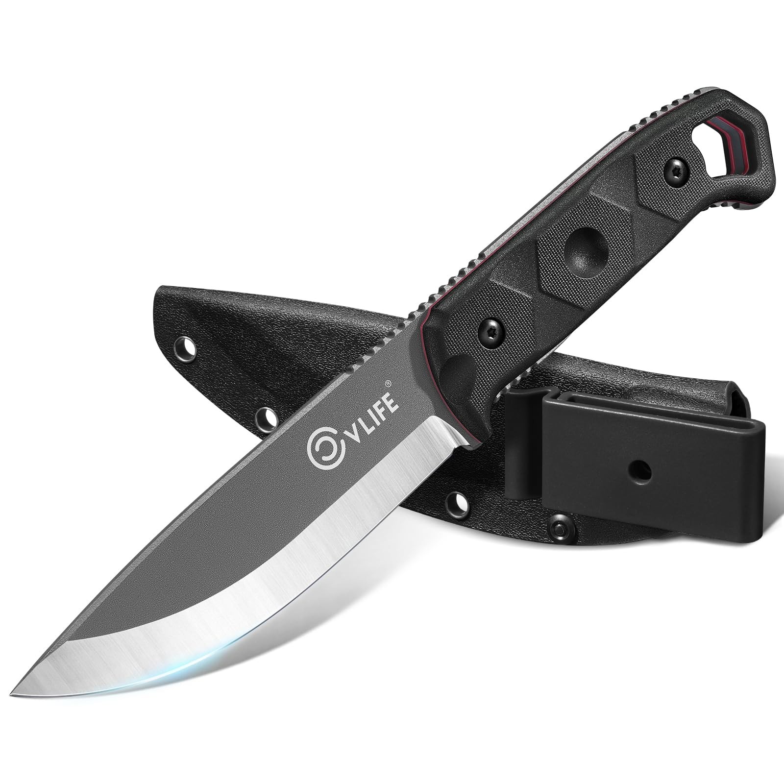 Cuchillo De Caza Hoja Fija Acero D2 Con Funda Y Mango De 5 Capas Negro