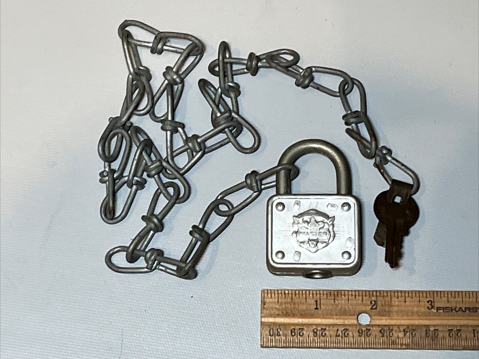 Vintage 1930’s Master Lock #77 Lion Tiger Face Head Padlock & Key X5321 (WORKS)