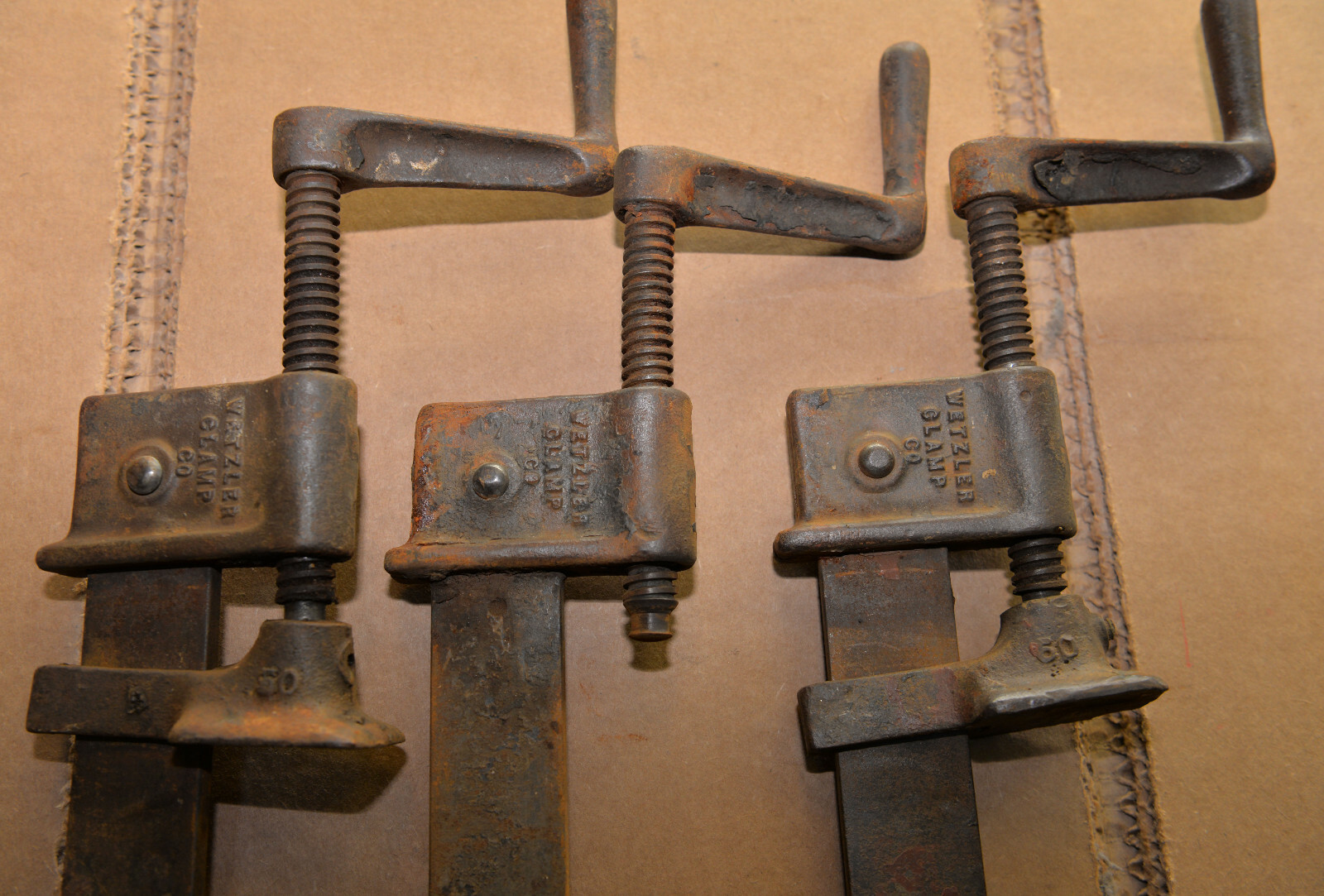 6 Wetzler bar clamps 3 each 54″ & 42″ long woodworkers USA collectible tool lot
