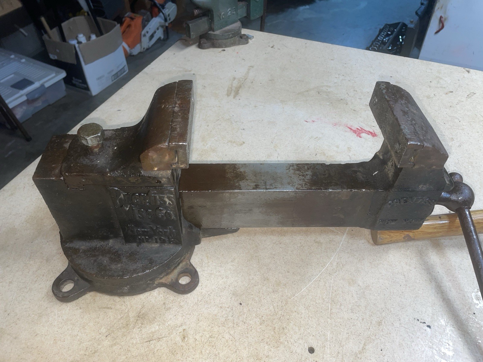 Vtg Prentiss No. 19 1/2 Machinist Bench Vise 4” Jaws Swivel Base Opens to 8”
