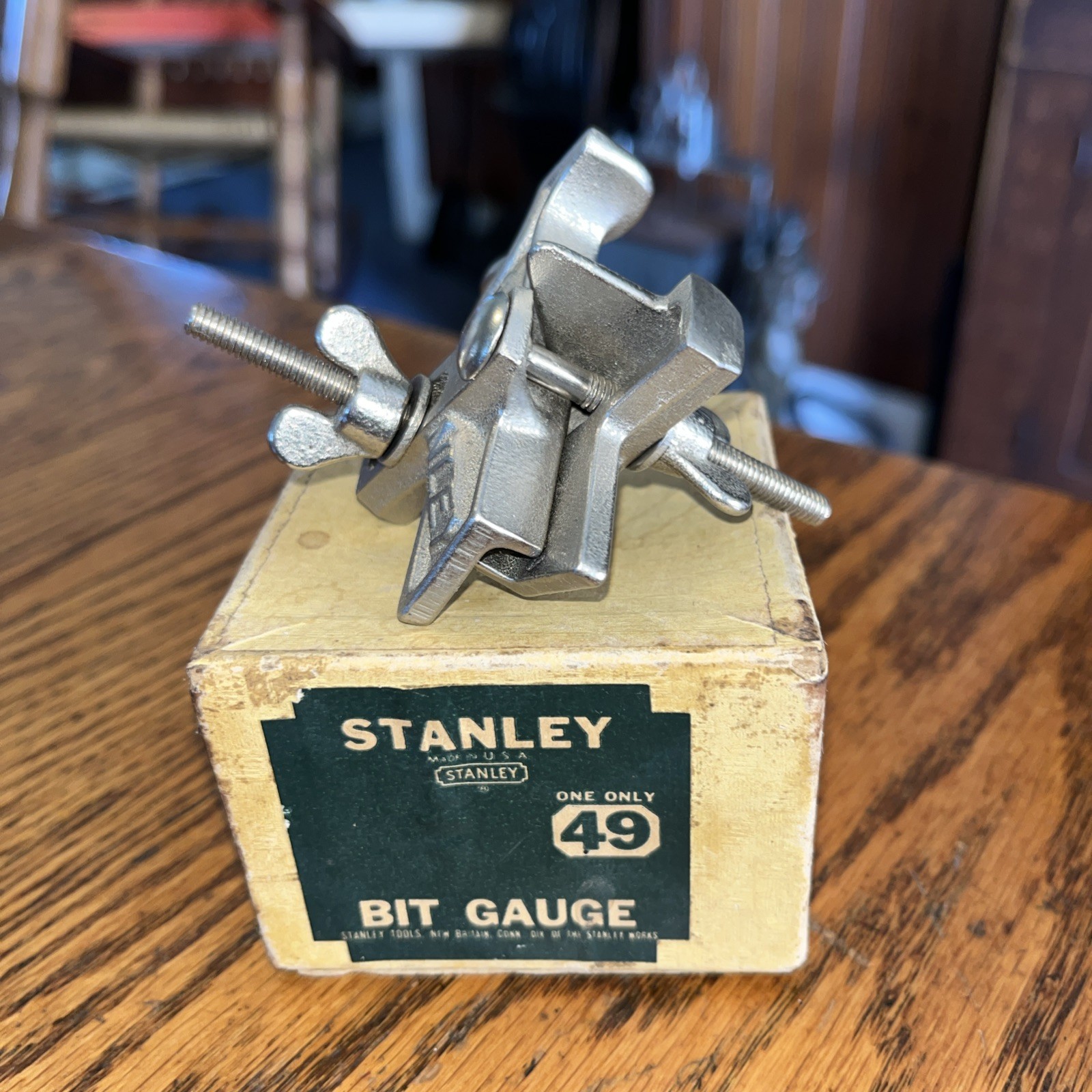 Vintage Old Original Stanley No 49 Bit Gauge Metal Tool W Cardboard Box USA