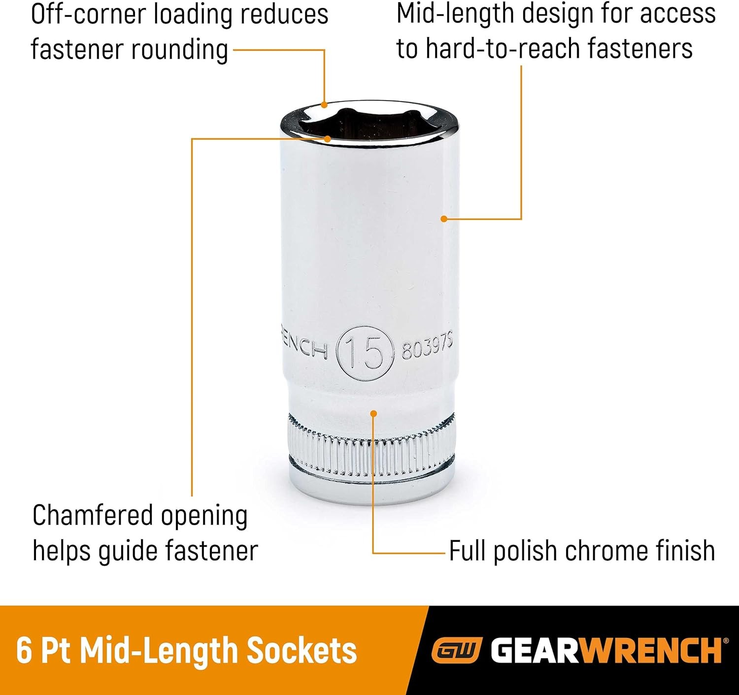 GEARWRENCH 13 Pc. 1/4″ Drive 6 Pt. Mid-Length Socket Set, Metric – 80304S