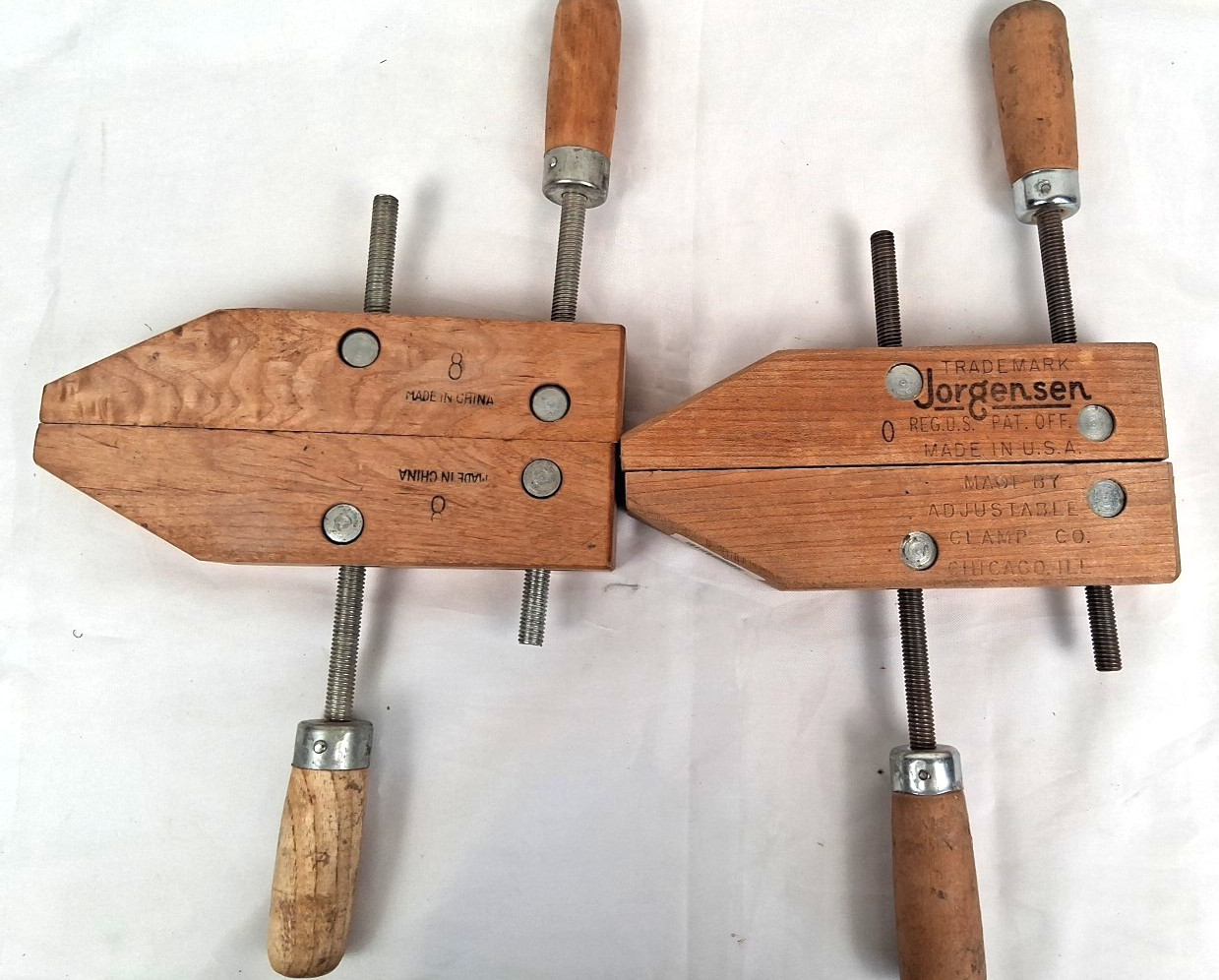 Two Pair 10″ & 8″ Jorgensen Hand Screw Adjustable Wood Shop Clamps Made In China