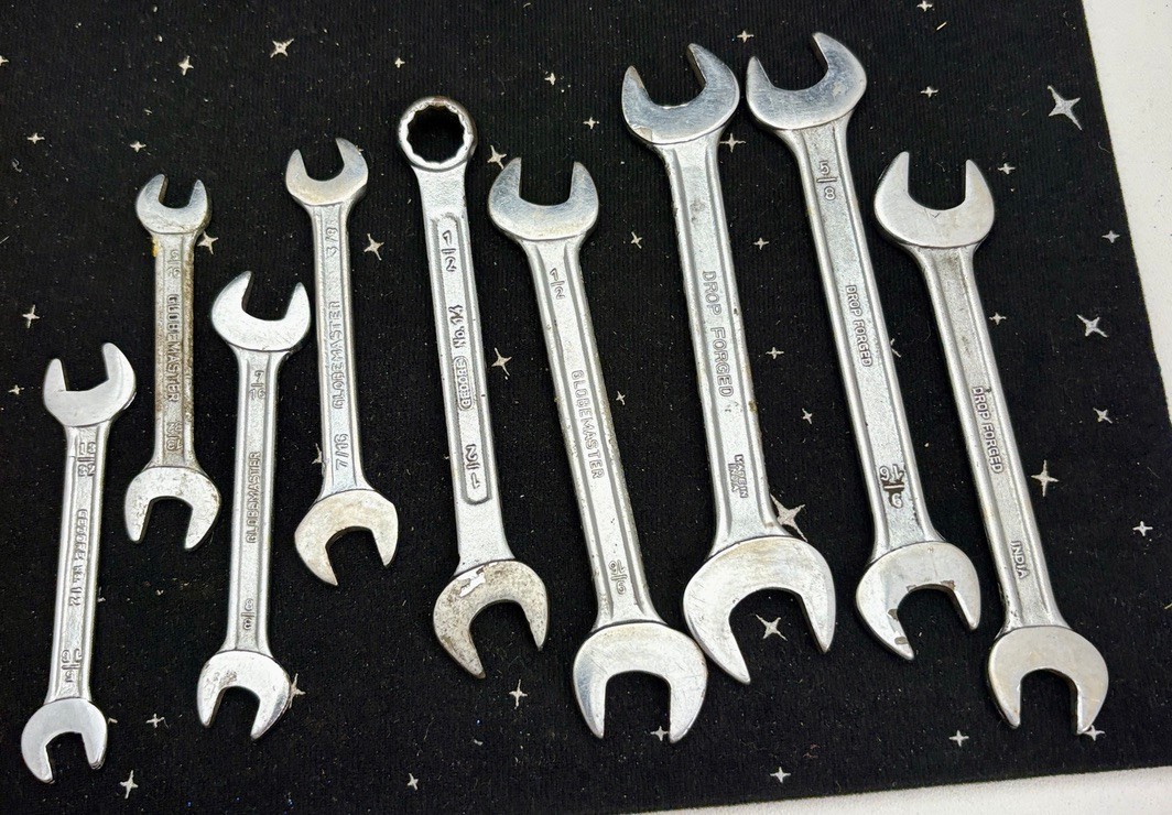VTG Lot Of 9 Wrenches 8-Globemaster Open Ended 1-Gedore Combo India