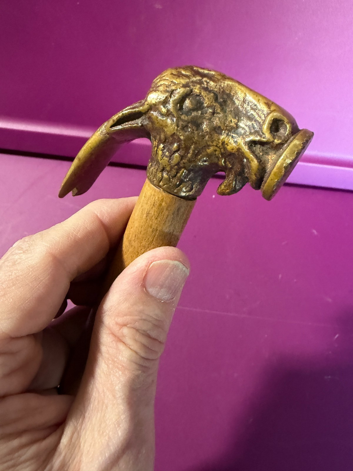 Mitteldorfer Strauss 1920s Bronze Goat Head Hammer w/pat. number & orig. handle!