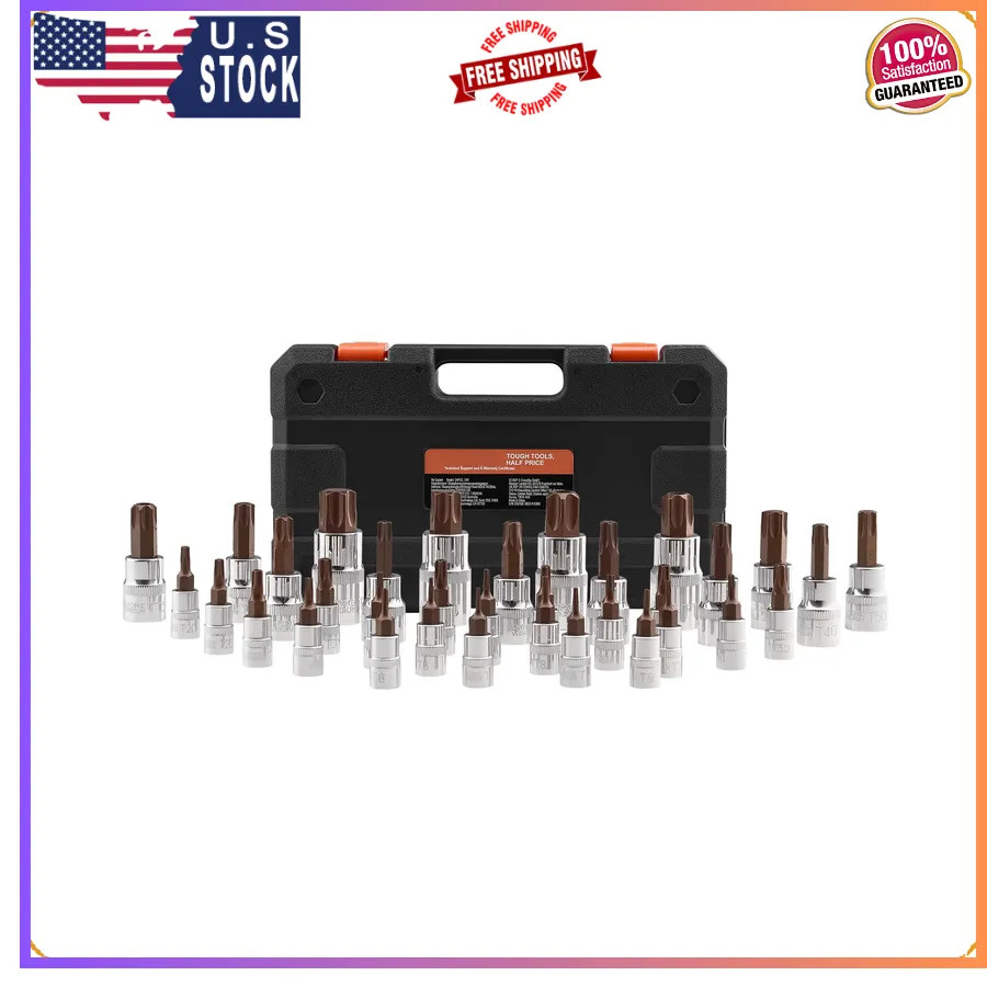 34-Piece Torx Bit Socket Set T6-T70 Tamper Resistant S2 Steel 1/4 3/8 1/2 Drive