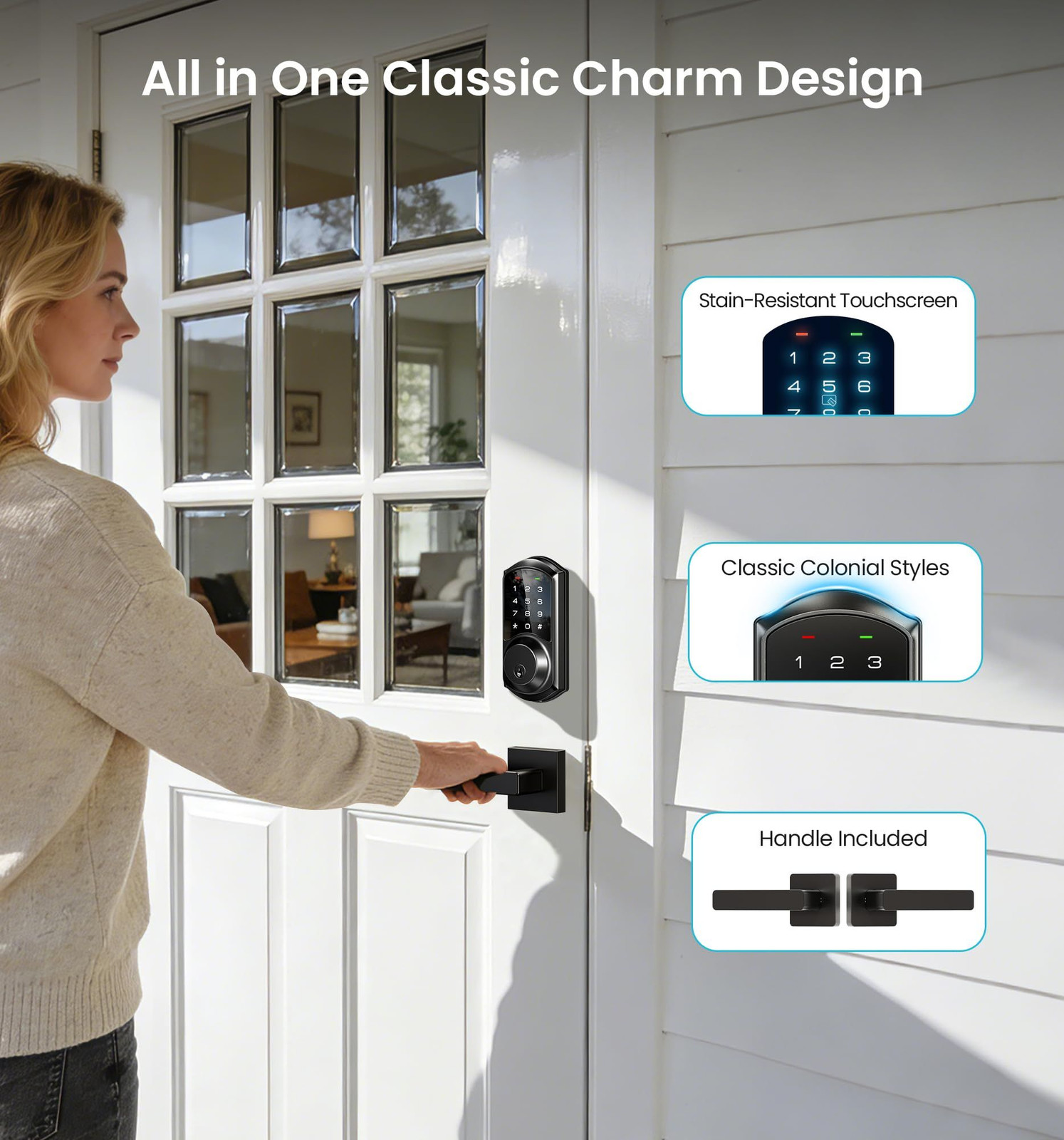 Veise VE06-L Smart Locks with 2 Lever Handle Set, App Control, Matte Black