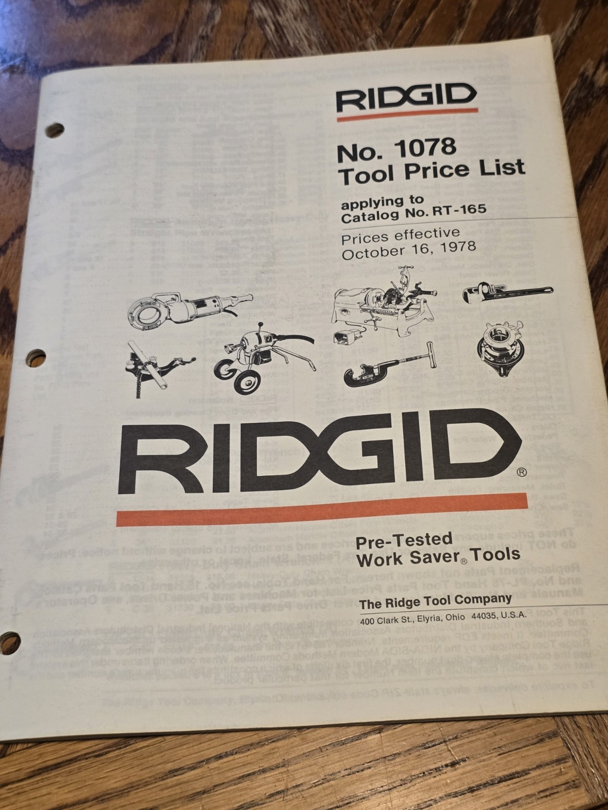 RIDGID Work Saver Tools~Tool Price List No. 1078~Oct 16, 1978~Elyria OH~VGC!