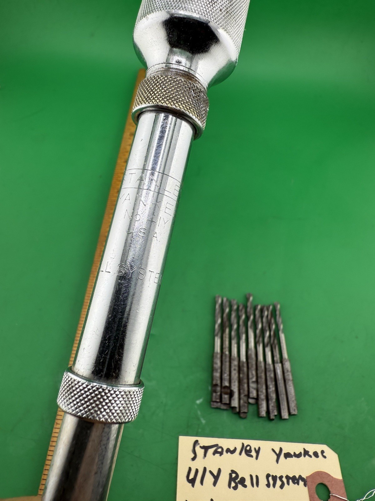 VINTAGE STANLEY YANKEE #41Y BELL SYSTEM-B PUSH DRILL WITH 9 BITS MADE IN The USA