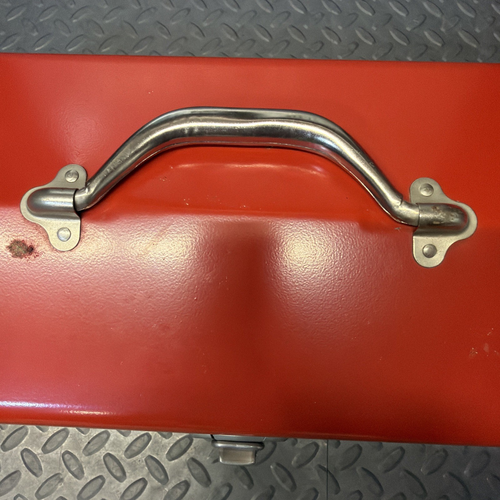 Vintage Heavy Duty Orange Red Metal Tool Box With Tray Insert Used