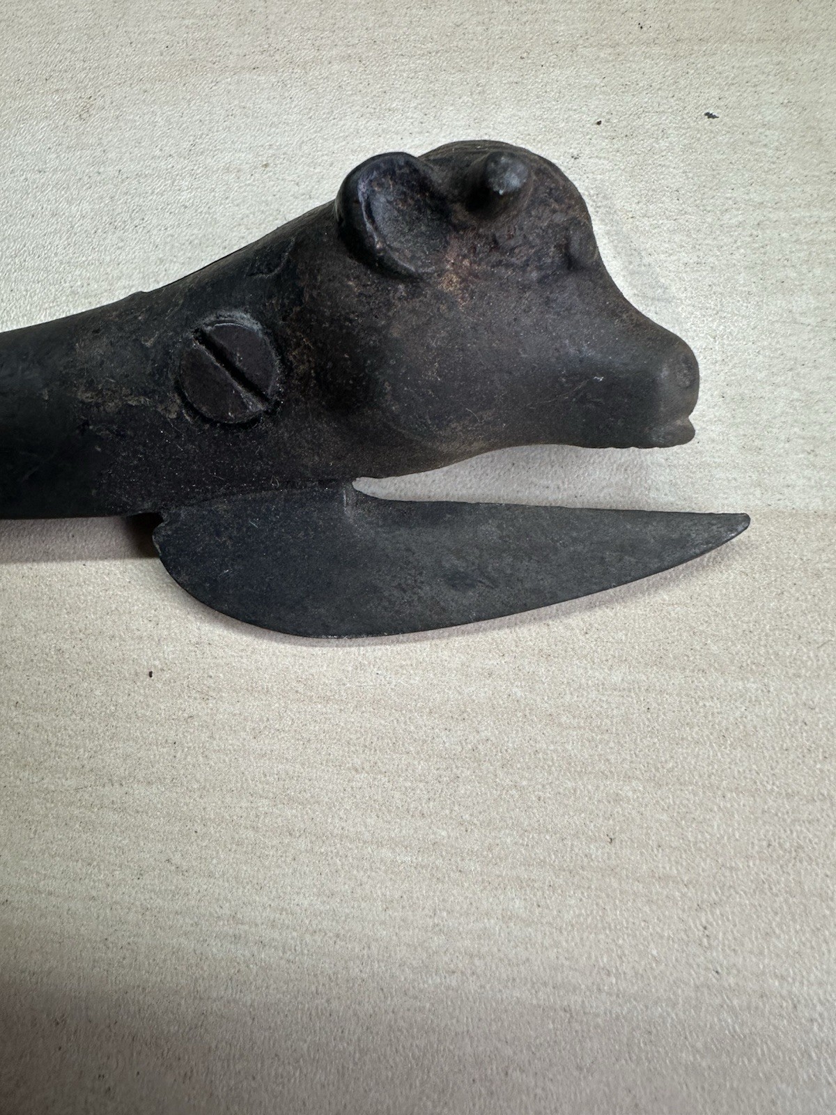 Antique Hand Forged Iron Folk Art Tool Animal Head Rustic Decorative Piece