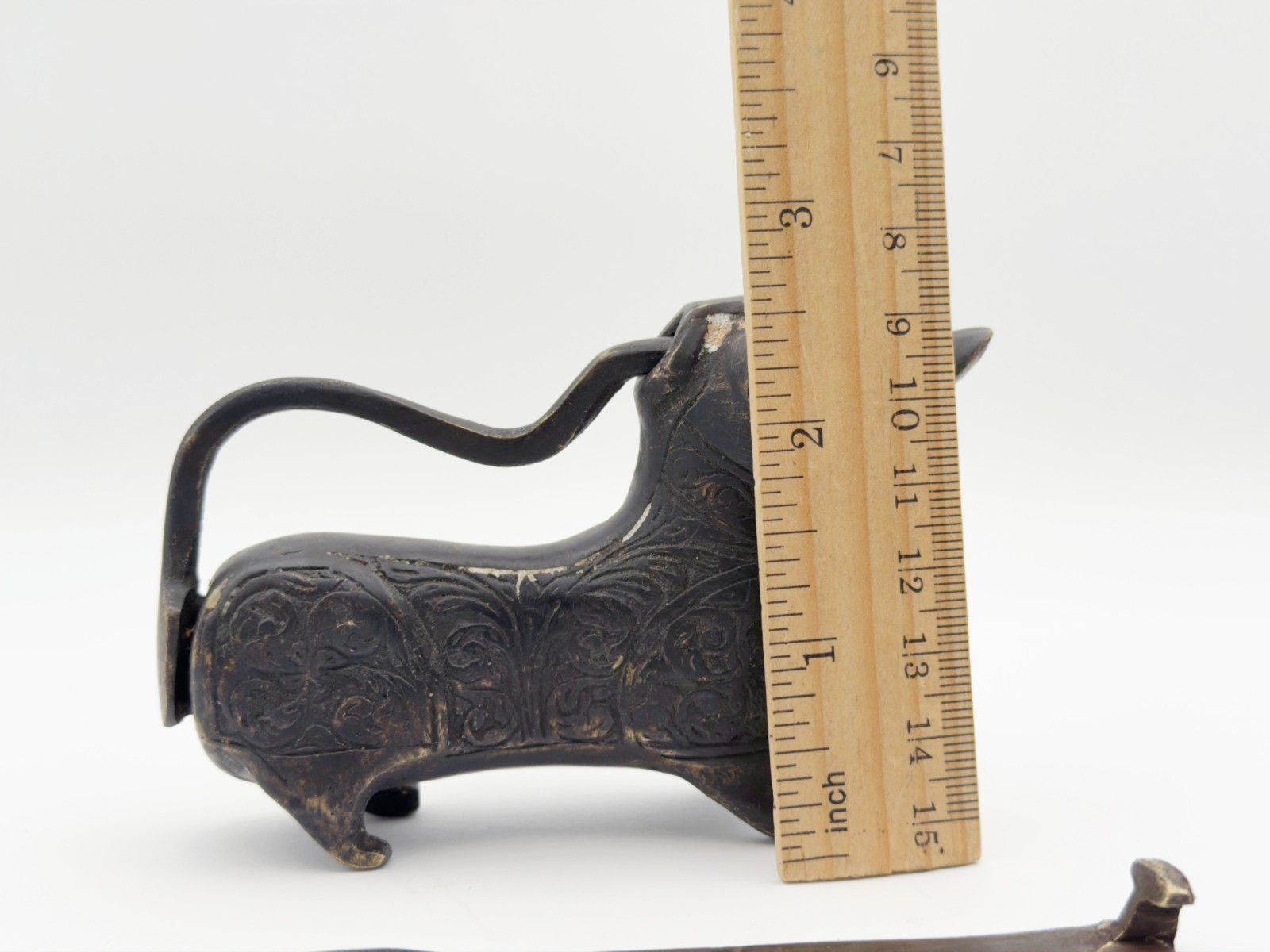 Antique 19th Century Chinese Brass Handcrafted Dog Padlock with Original Key