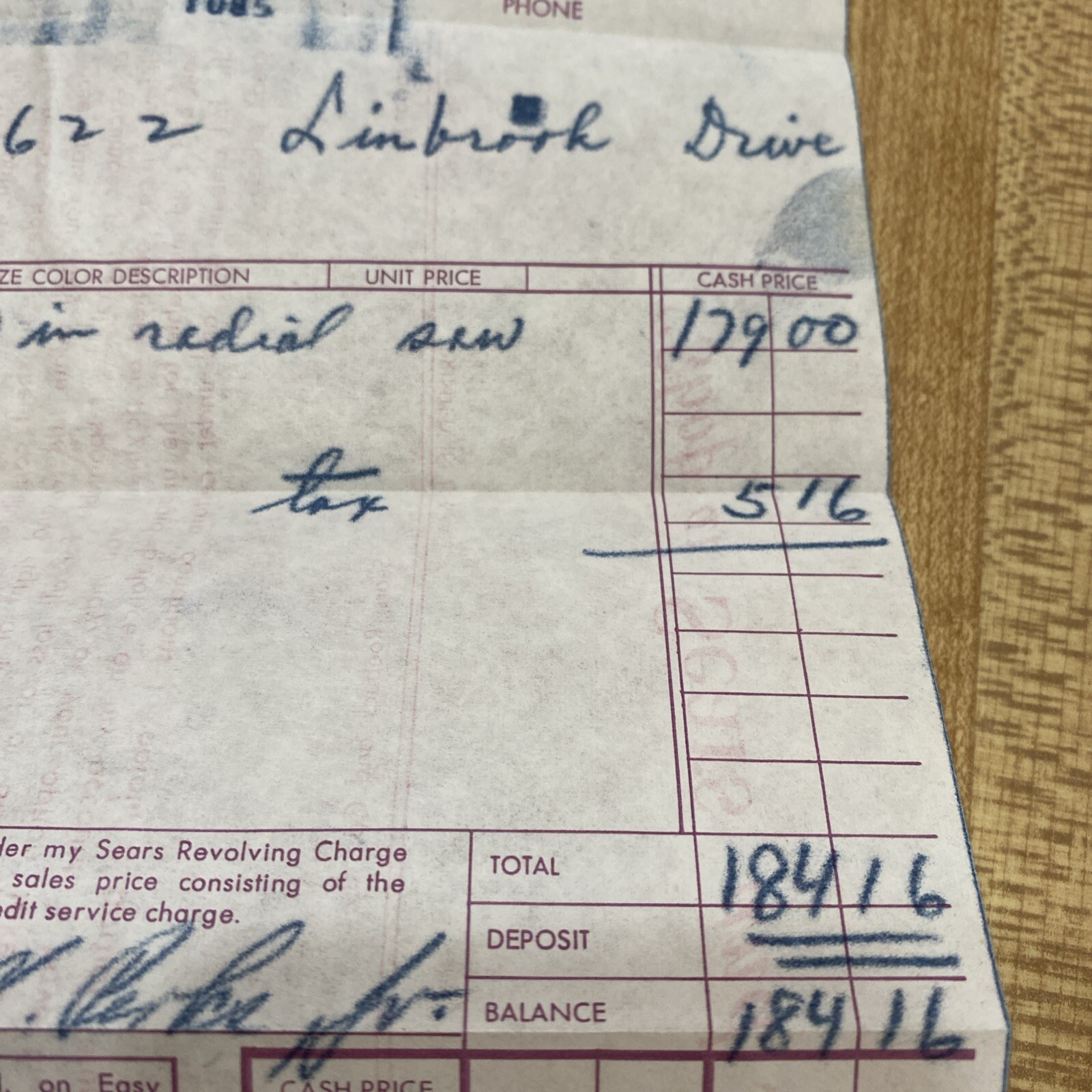 1968 Sears Roebuck & Co. Handwritten Tool Receipt Craftsman 10in Radial Saw VA