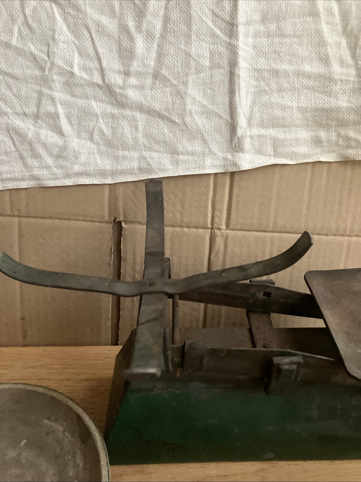 vintage green painted metal weighing scales only prop Fully functionable 11” Top