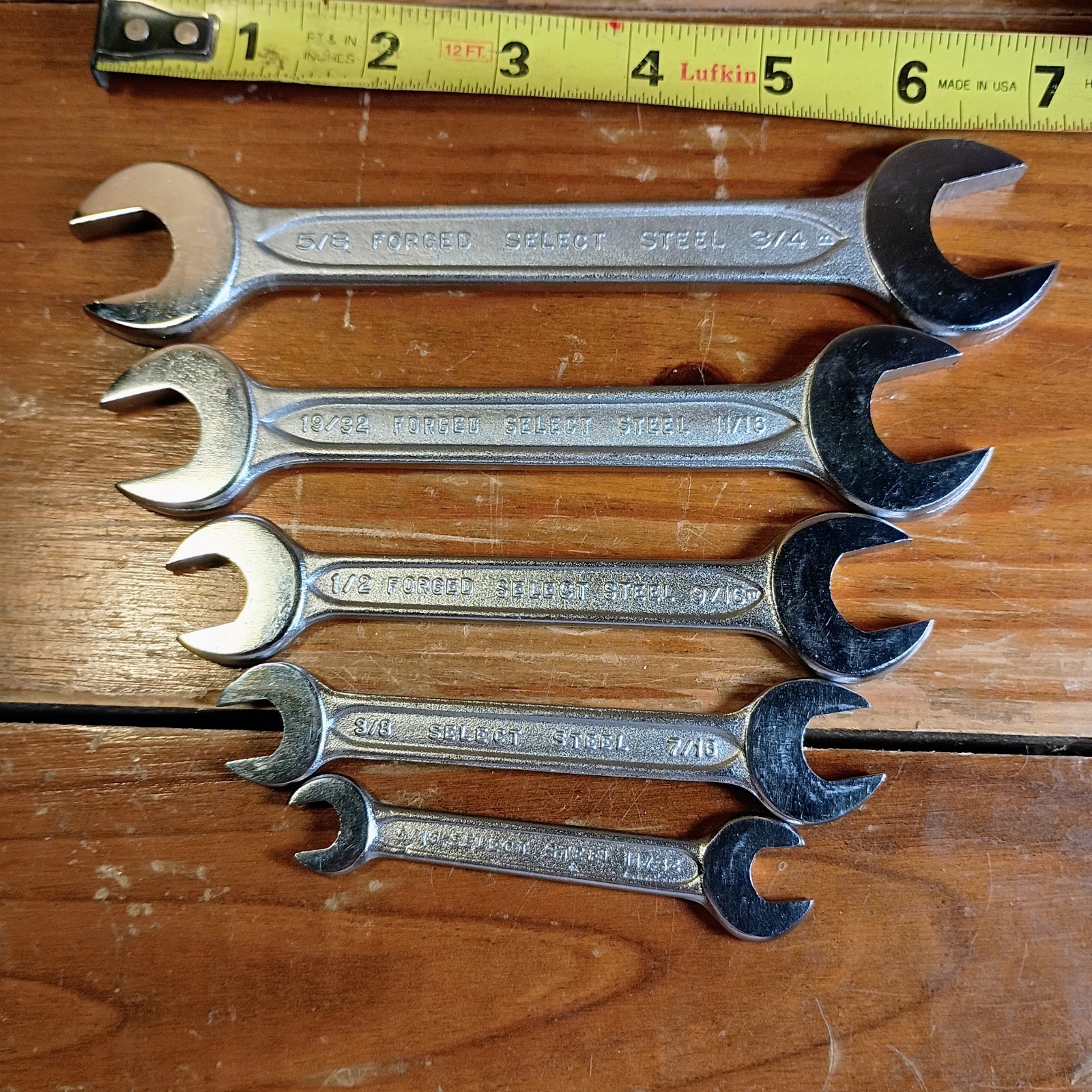 Set Of 5 Vintage Forged Select Steel In USA Indestro Wrenches In Clip