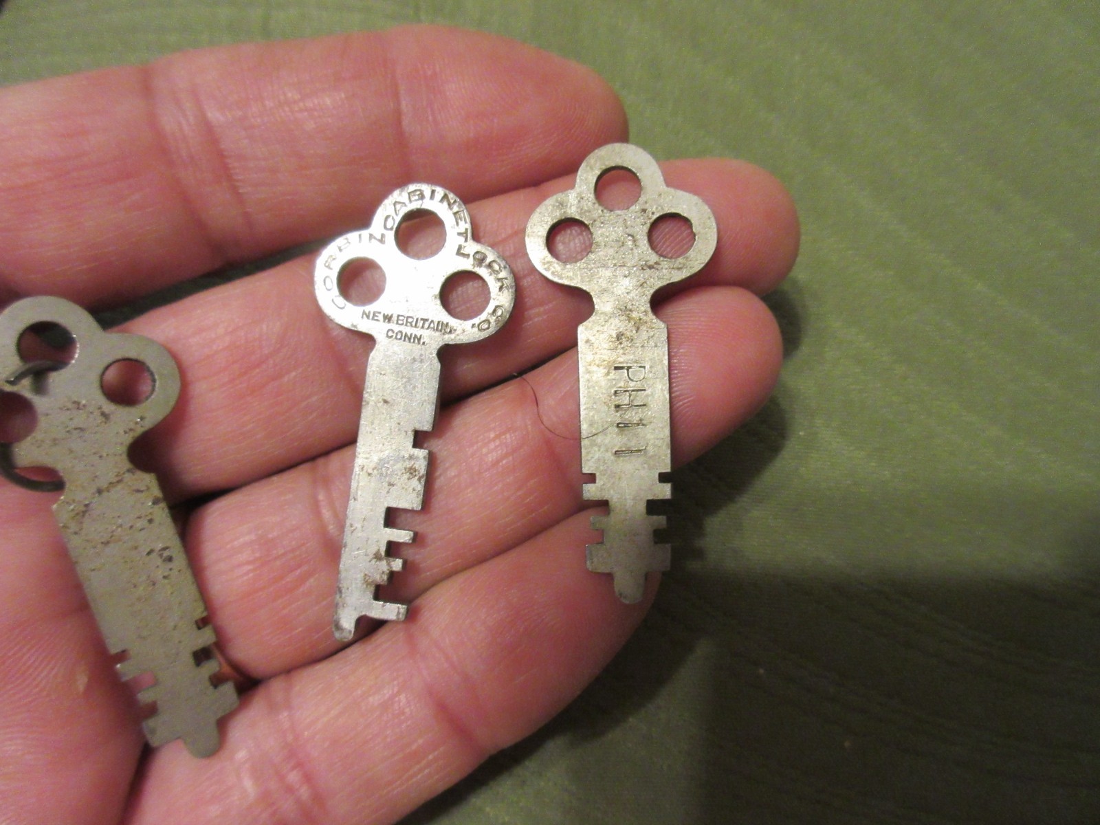 Collection of vintage Corbin Cabinet Lock Co. flat keys from New Britain Ct